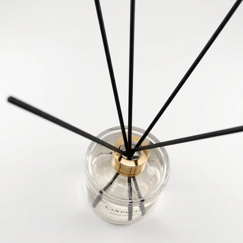 Conscent reed diffuser seen from above, reeds splayed out